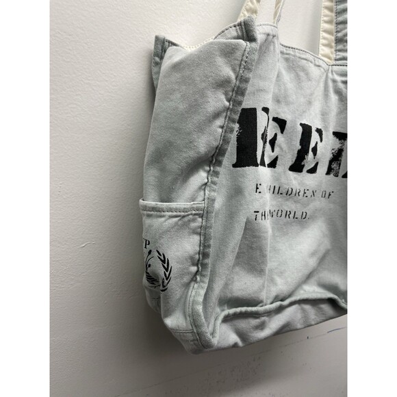 FEED The Children Large Canvas Light Blue Tote Bag - Picture 5 of 16